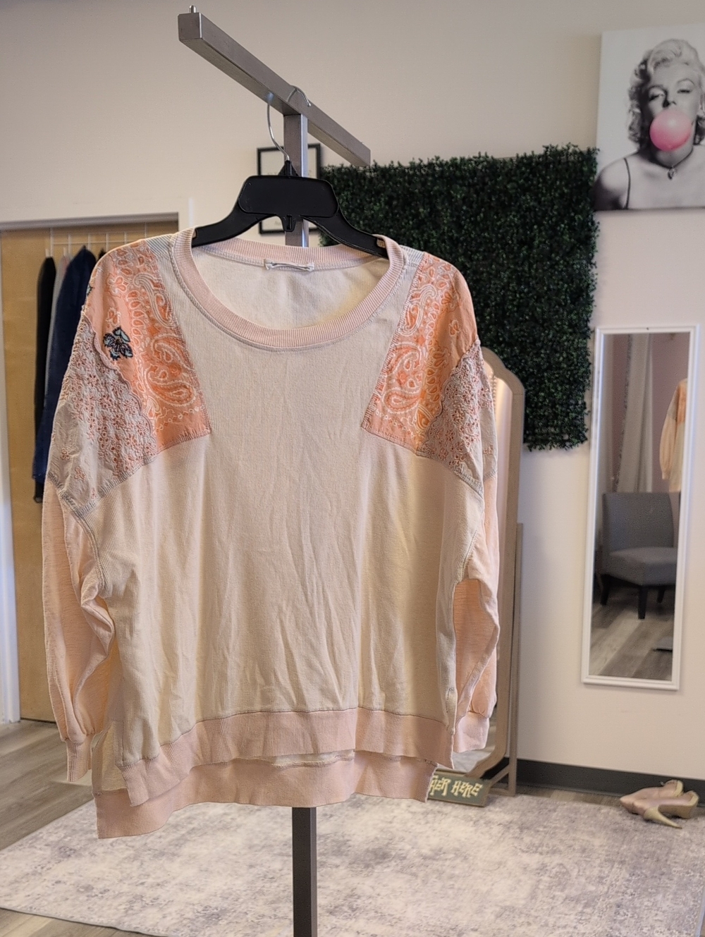 We The Free Cream & Blush Patchwork Pullover Sweatshirt